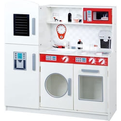 ROBA Grande Cuisine Enfant en Bois + Accessoires Variés - Blanc/rouge