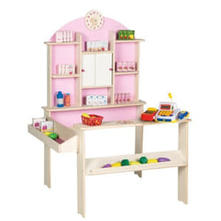 Épicerie en bois ROBA - Marchande avec Caisse Électronique et Accessoires - Rose et Blanc