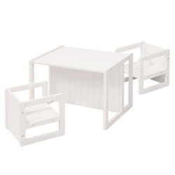 ROBA Ensemble Table et 2 Chaises Enfant - Convertible en Banc et Tabouret - 3 Hauteurs - Style Maison de Campagne - Bois Blanc