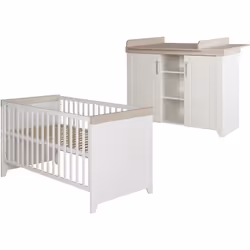 Chambre Bébé ROBA Duo Felicia - Lit Évolutif + Commode à Langer - Blanc / Décor Bois
