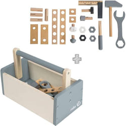Boite à outils en bois pour enfant - ROBA - 22 pièces - Naturel gris et blanc