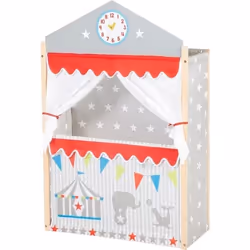 Théâtre de Marionnettes en Bois et Tissu ROBA - Rideaux et Horloge à Aiguilles Mobiles