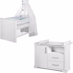 Ensemble Chambre Bébé ROBA Duo Maxi - Lit 70x140 cm + Grande Commode à Langer - Blanc