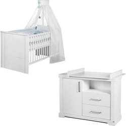 Ensemble Chambre Bébé ROBA Duo Maxi - Lit 70x140 cm + Grande Commode à Langer - Blanc