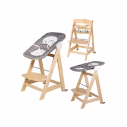 Chaise Haute Évolutive Born Up 2 en 1 + Transat Inclinable - Sternenzauber - Des la Naissance - Bois Naturel - Roba