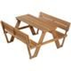 ROBA Table Pique-Nique Enfants Outdoor + en Bois Massif - avec Dossiers - Table dExtérieur 4 Places - Teck