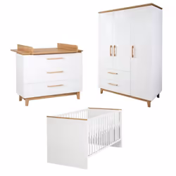 Chambre Bébé Complète ROBA Finn - Lit 70x140 cm - Commode à Langer - Armoire - Blanc et chêne