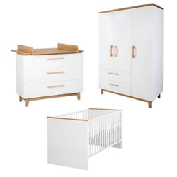 Chambre Bébé Complète ROBA Finn - Lit 70x140 cm - Commode à Langer - Armoire - Blanc et chêne