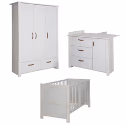 Chambre Bébé Complète ROBA Mila - Lit 70x140 cm évolutif - Commode à Langer - Armoire 3 portes - Gris Clair