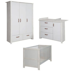 Chambre Bébé Complète ROBA Mila - Lit 70x140 cm évolutif - Commode à Langer - Armoire 3 portes - Gris Clair