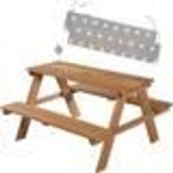 ROBA Table Pique-Nique Enfants Outdoor + en Bois Massif - avec Coussin dAssise - Table dExtérieur 4 Places - Lasure Teck