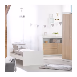 ROBA - La chambre d'enfant duo Gabriella est un ensemble en coloris blanc et décor chene clair. Elle se compose d'un lit évol ...