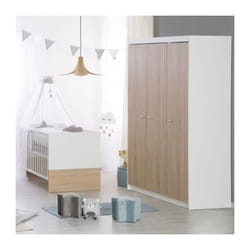 Roba - Chambre bébé complete - Lit évolutif 70 x 140 cm + Commode a langer + Armoire 3 portes Bicolore blanc / décor chene