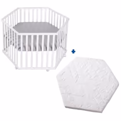 ROBA Parc Bébé hexagonal roba Style + tapis gris et matelas de parc Blanc