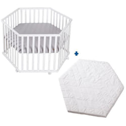 ROBA Parc Bébé hexagonal roba Style + tapis gris et matelas de parc Blanc