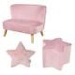 ROBA Canapé et Pouf Enfant Lil Sofa  + Coussin Décoratif Étoile - Ensemble en Velours - Rose/mauve