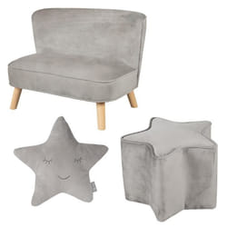 ROBA Canapé et Pouf Enfant Lil Sofa  + Coussin Décoratif Étoile - Ensemble en Velours - Gris Argenté