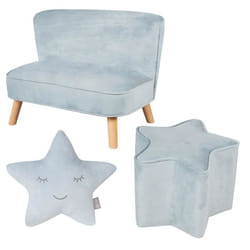 ROBA Canapé et Pouf Enfant Lil Sofa  + Coussin Décoratif Étoile - Ensemble en Velours - Bleu clair