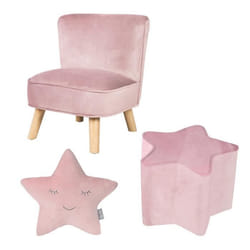 ROBA Fauteuil et Pouf Enfant Lil Sofa + Coussin Décoratif Étoile - Ensemble en Velours - Rose/mauve