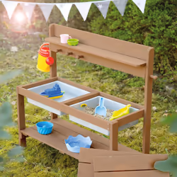 roba Cuisine d'extérieur "Outdoor+", couleur teck avec couvercle amovible, bois résistant aux intempéries