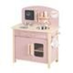 ROBA Cuisine de Jeu avec Accssoires - Rose / Bois Naturel - Plaque de Cuisson Four Évier Accessoires