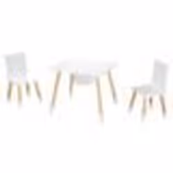ROBA Ensemble de Sièges - Chaises et Table en Bois Blanc + Filet de Rangement - 3 Pièces - Pieds en Bois Massif