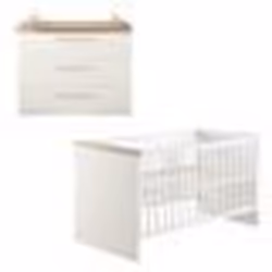 Chambre Bébé Duo ROBA Nele - Lit Évolutif 70x140 cm + Commode à Langer - Blanc / Décor Chêne