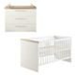 Chambre Bébé Duo ROBA Nele - Lit Évolutif 70x140 cm + Commode à Langer - Blanc / Décor Chêne