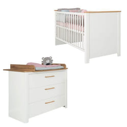 Ensemble de Meubles Bébé Ava ROBA Lit Évolutif + Commode à Langer - Blanc / Bois