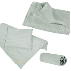 ROBA Coffret Bébé Bio Lil Planet - Linge de Lit + Drap Housse + Couverture - Vert Givré