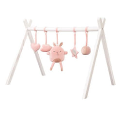 ROBA Portique dEveil pour Bébé + Set de Pendentifs roba Style - Arche de Jeu en Bois Massif Laqué - Rosa