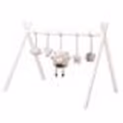 ROBA Portique dEveil pour Bébé + Set de Pendentifs roba Style - Arche de Jeu en Bois Massif Laqué - Gris Clair