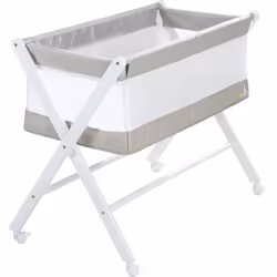 Berceau Cododo Pliable 90 x 45 ROBA en Toile et Maille + Matelas et Roulettes à Freins - Gris / Blanc