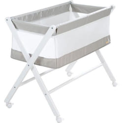 Berceau Cododo Pliable 90 x 45 ROBA en Toile et Maille + Matelas et Roulettes à Freins - Gris / Blanc