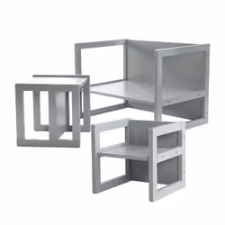 ROBA Ensemble Table et 2 Chaises Enfant - Convertible en Banc et Tabouret - 3 Hauteurs - Style Maison de Campagne - Bois Gris