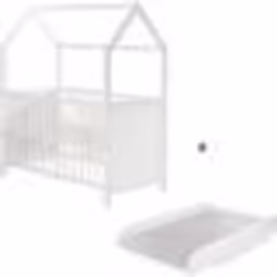 ROBA Lit Bébé Cabane 60x120 cm + Plan et Matelas à langer - Convertible en Lit Cododo - Hauteur Réglable - Bois Laqué Blanc