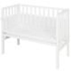ROBA Berceau Cododo 2en1 Réglable safe asleep® 90 x 45 cm + Matelas + Barrière en Toile et Pourtour en Maille - Bois Laqué Blanc