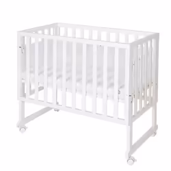Berceau Cododo ROBA 3en1 Réglable - Bois Blanc - Matelas - Barrières - Pourtour en Maille - 90 x 45 cm