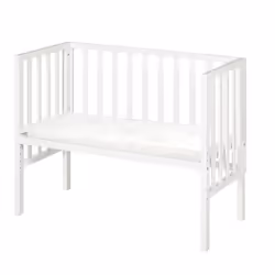 ROBA Berceau Cododo 2en1 Réglable safe asleep® 90 x 45 cm + Matelas + Barrière en Maille - Bois Laqué Blanc