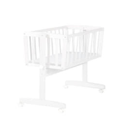 ROBA Berceau Bébé 40 x 90 cm avec Matelas - Roulettes à Freins - Fonction Basculante avec Bouton de Verrouillage - Bois Blanc