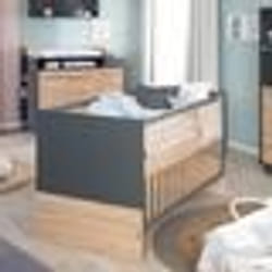 Chambre Bébé Duo Lenn - Lit Évolutif 70x140 cm + Commode à Langer - ROBA - Anthracite / Décor Bois