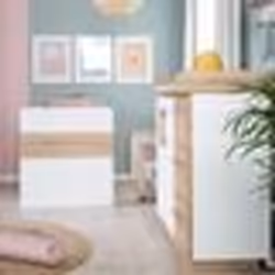 Chambre Bébé Duo Lion - ROBA - Lit Évolutif 70x140 cm - Blanc - Décor Bois