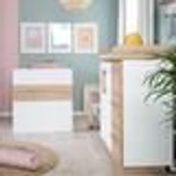 Chambre Bébé Duo Lion - ROBA - Lit Évolutif 70x140 cm - Blanc - Décor Bois