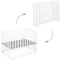 Roba - Parc bébé pliable little stars - 75 x 100 cm - Réglable en hauteur - 4 Roues freinées - Bois Laqué Blanc - Motif