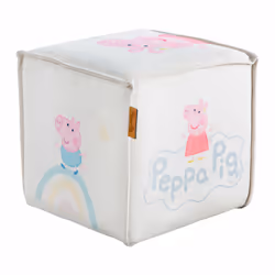 roba Tabouret enfant 'Peppa Pig' en forme de cube - Revêtement en velours beige + Impression Peppa, Bleu, Rose, Rose, Blanc, ...