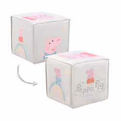 roba Tabouret enfant 'Peppa Pig' en forme de cube - Revêtement en velours beige + Impression Peppa - Vue supplémentaire 6