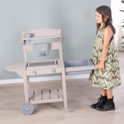 roba Cuisine de jeu mobile BBQ pour enfants - Bois certifié FSC - Lasurée gris