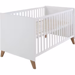 Lit Bébé Évolutif 70 x 140 cm Ole - ROBA - Convertible en Lit Junior - avec Sommier à Hauteur Réglable - Blanc - Pieds Chêne  ...