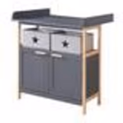 Commode à Langer ROBA - Berlin - 2 Portes + 2 Boîtes de Rangement en Tissu - Meuble à Langer Évolutif - Anthracite - Bambou