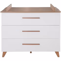 Commode à Langer ROBA - Ole - 3 Tiroirs à Fermeture Douce - Meuble à Langer avec Plan Amovible - Blanc - Chêne Foncé